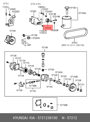 Kia Sorento 2.4/Magentis/Sonata G4JP(ГУР+конд) Ролик приводного ремня 57212-38100 HYUNDAI KIA