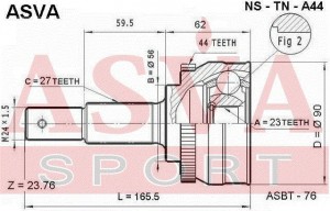 Nissan ШРУС НАРУЖНЫЙ 23x56x27 NS-TN-A44 ASVA
