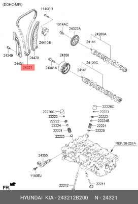 Hyundai Solaris/Rio 12-/Elantra/Ceed/i30 06-11 1.6- цепь ГРМ 243212B200 HYUNDAI KIA
