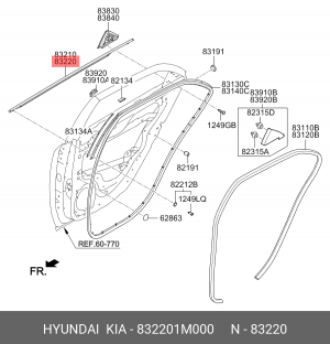 Kia Cerato 08- Уплотнитель задней правой двери наружный 832201M000 HYUNDAI KIA