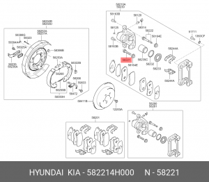 Kia Cerato 08-11/ix35/Sporage 10-/h1 07- палец зад. суппорта нижн 582214H000 HYUNDAI KIA