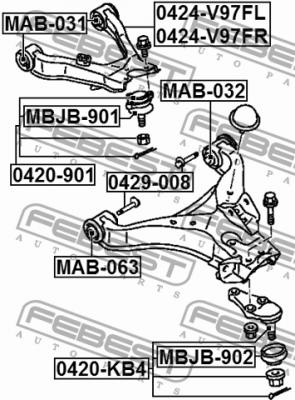 Mitsubishi Pajero III Montero V75W 2000-2006 сайленблок передн.нижн.рычага MAB-032 FEBEST