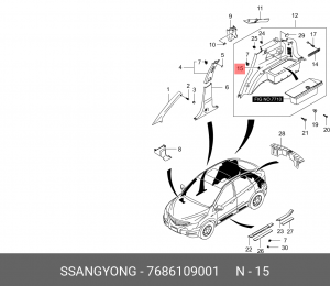 SS Болт-кронштейн сетки багажника 7686109001 SSANG YONG