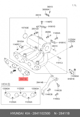Hyundai Getz 1.1/Atos/Kia Picanto 04-10 Прокладка впускного коллектора 2841102500 HYUNDAI KIA