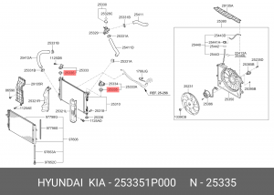 HYUNDAI SOLARIS 11- втулка крепления радиатора верхняя 253351P000 HYUNDAI KIA