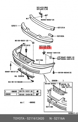 Toyota Corolla кронштейн переднего бампера левый 52116-12420 TOYOTA