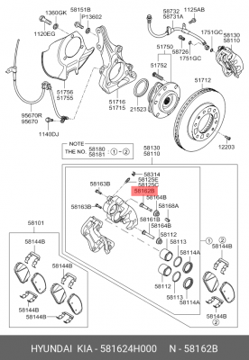 Hyundai H1 07- палец нижн. переднего супорта 581624H000 HYUNDAI KIA