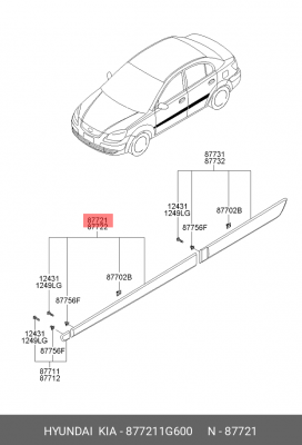 Kia Rio 2006-2011 молдинг двери перередний левый 877211G600 HYUNDAI KIA