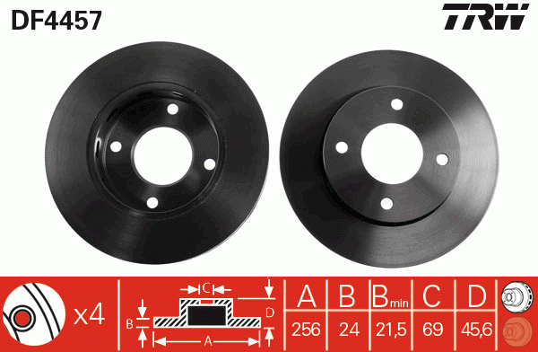 Mitsubishi Colt диск тормозной передний DF4457 TRW
