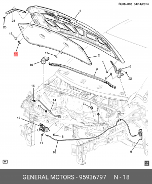 Chevrolet Aveo 09-11 Упор стойки капота 95936797 GENERAL MOTORS