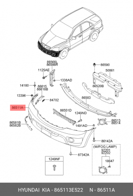 Kia Sorento 06 Накладка переднего бампера (омыватель фар) 865113E522 HYUNDAI KIA