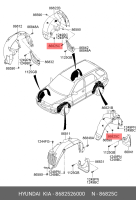 Hyundai Клипса крепления заднего подкрылка 8682526000 HYUNDAI KIA