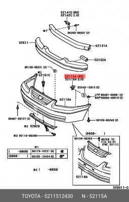 Toyota Corolla 150 кронштейн переднего бампера правый 52115-12430 TOYOTA