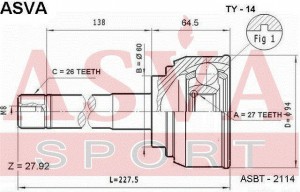TOYOTA 4 RUNNER/HILUX 2.4-3.4 87-02 ШРУС наружный TY-14 ASVA