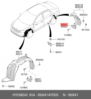 Kia Rio 12- брызговик задний левый 868414Y000 HYUNDAI KIA