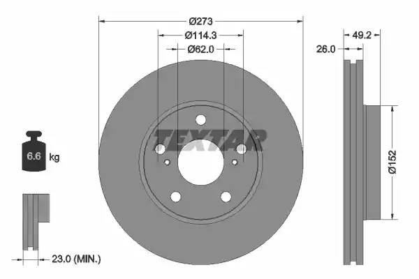 Toyota Auris 07- (Великобритания) диск тормозной передний (273x26) 5 отв. 92163703 TEXTAR