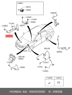 HYUNDAI Sonata YF/i45 датчик абс перед прав 598303S900 HYUNDAI KIA
