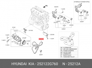 6PK2124 Hyundai SantaFe 2.4б 13-/Kia Sorento 2.4 12-/Optima 2.0 11- ремень приво 25212-2G760 HYUNDAI KIA
