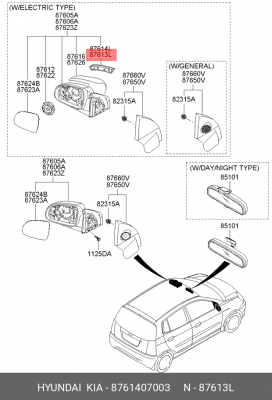 Kia Picanto 11- повторитель поворота( в зеркале) левый 8761407003 HYUNDAI KIA