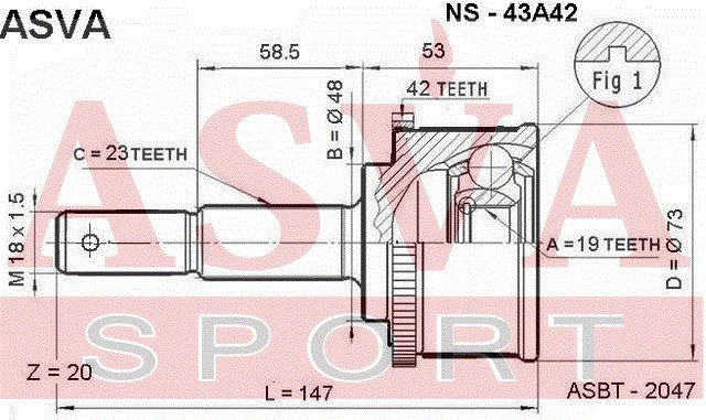 NISSAN MICRA MARCH K11 1992-2002   ШРУС НАРУЖНИЙ 19x48x23 NS-43A42 ASVA