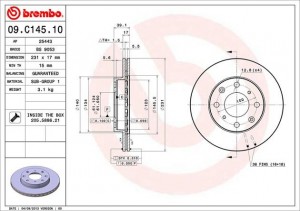 Honda Fit диск тормозной передний 09.C145.10 BREMBO