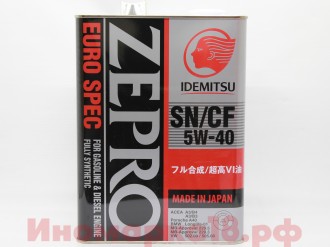 Масло моторное синтетическое IDEMITSU ZEPRO EURO SPEC 5W-40 SN/CF, ACEA A3/B4 4L